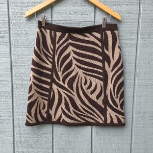 y2k Etcetera 100% Merino Wool Animal Print Knit Mini Skirt sz S Brown Tan